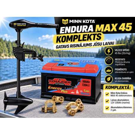 Комплект Minn Kota ENDURA MAX 45Lb + 100Ah Аккумулятор + Клеммы Комплект Minn Kota ENDURA MAX 45Lb + 100Ah Аккумулятор + Клеммы