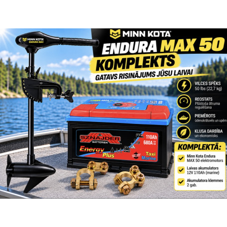 Комплект Minn Kota ENDURA MAX 50Lb + 110Ah Аккумулятор + Клеммы Комплект Minn Kota ENDURA MAX 50Lb + 110Ah Аккумулятор + Клеммы